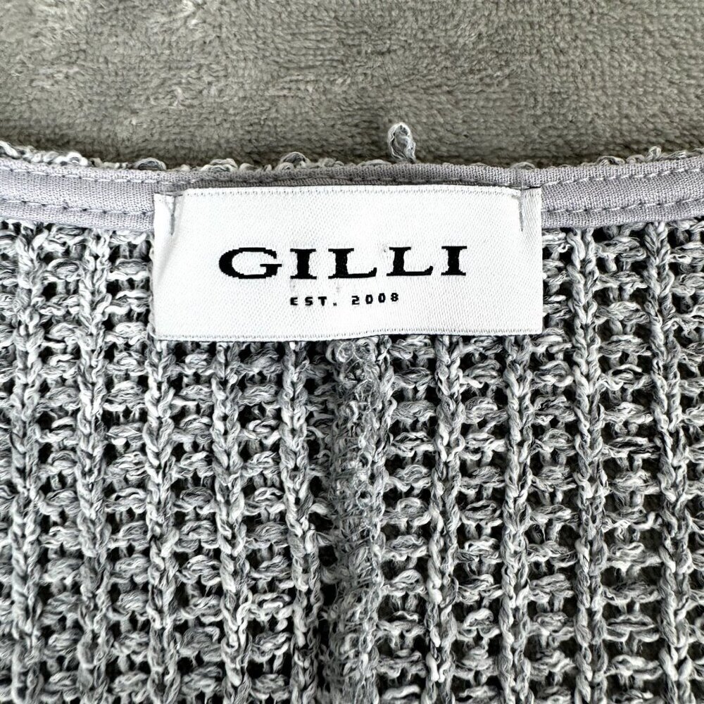 Gilli Women Med Loose Knit Cropped Shirt Gray Boxy Lagenlook Boho Oversized - Picture 2 of 6